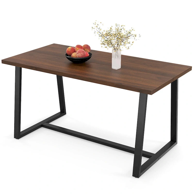Tavolo da pranzo rettangolare da 160 cm, nero/caffè, piano con venature del legno, 4–6 posti a sedere