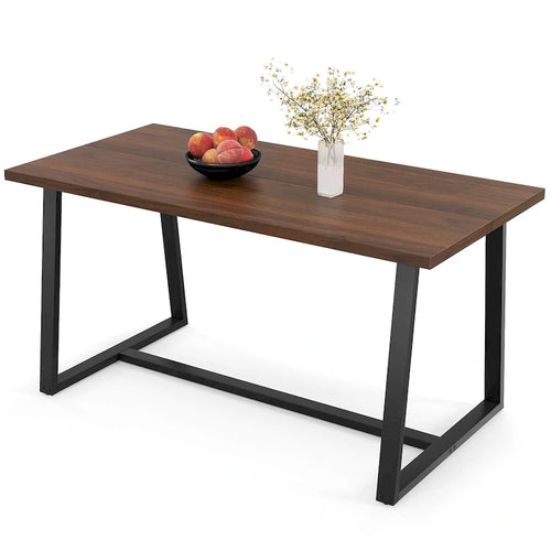 Tavolo da pranzo rettangolare da 160 cm, nero/caffè, piano con venature del legno, 4–6 posti a sedere