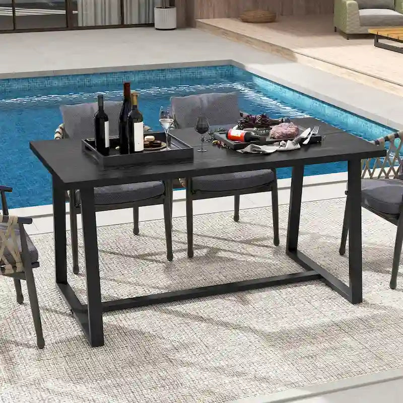 Tavolo da pranzo rettangolare da 160 cm, nero/caffè, piano con venature del legno, 4–6 posti a sedere