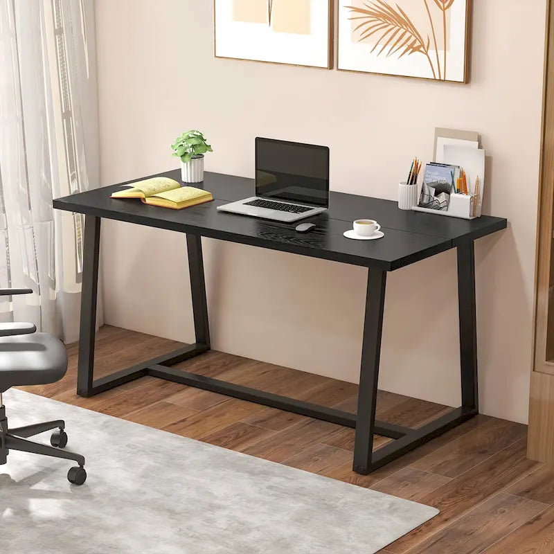 Tavolo da pranzo rettangolare da 160 cm, nero/caffè, piano con venature del legno, 4–6 posti a sedere