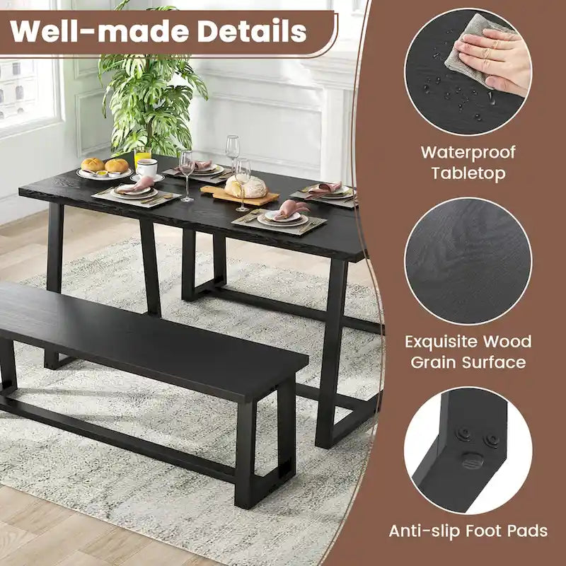 Tavolo da pranzo rettangolare da 160 cm, nero/caffè, piano con venature del legno, 4–6 posti a sedere