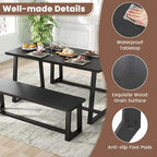 Tavolo da pranzo rettangolare da 160 cm, nero/caffè, piano con venature del legno, 4–6 posti a sedere