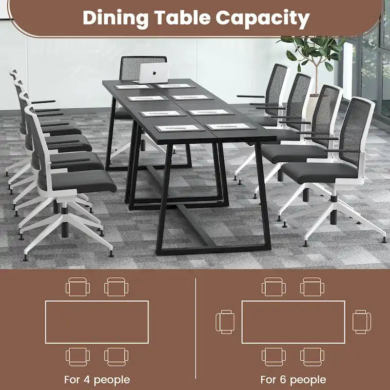 Tavolo da pranzo rettangolare da 160 cm, nero/caffè, piano con venature del legno, 4–6 posti a sedere