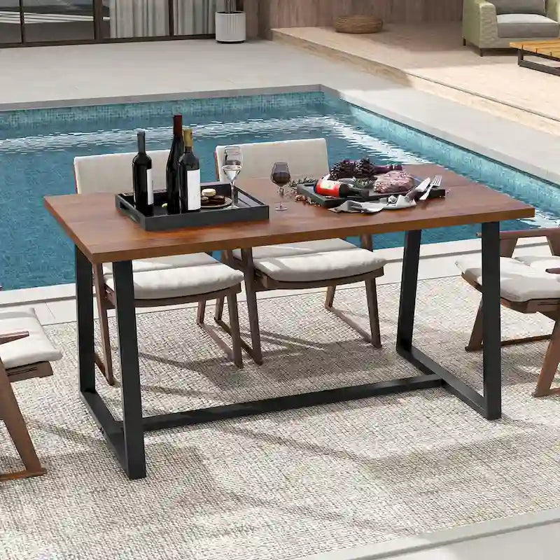 Tavolo da pranzo rettangolare da 160 cm, nero/caffè, piano con venature del legno, 4–6 posti a sedere
