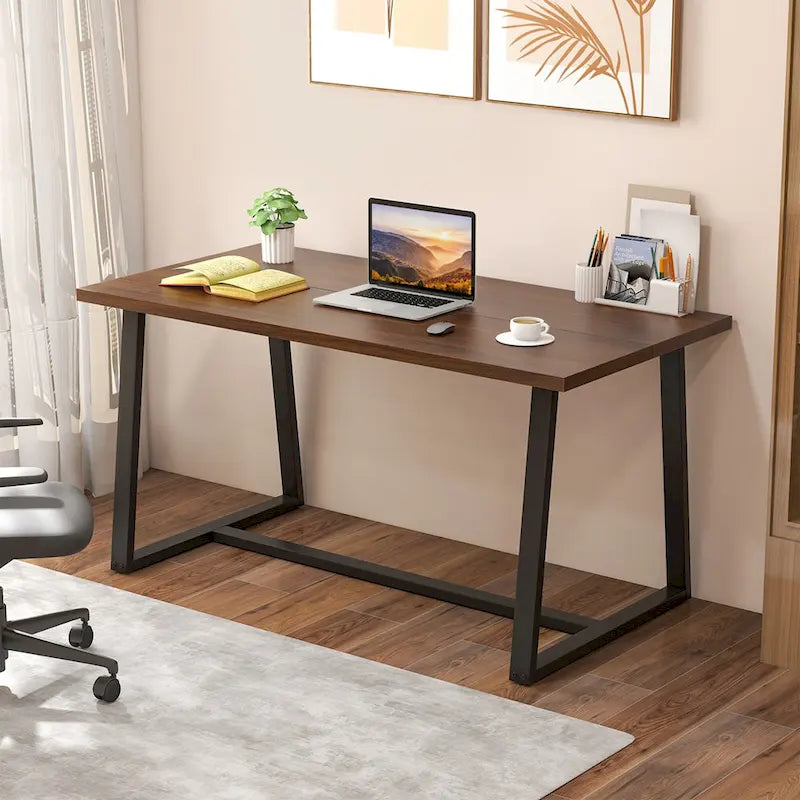 Tavolo da pranzo rettangolare da 160 cm, nero/caffè, piano con venature del legno, 4–6 posti a sedere