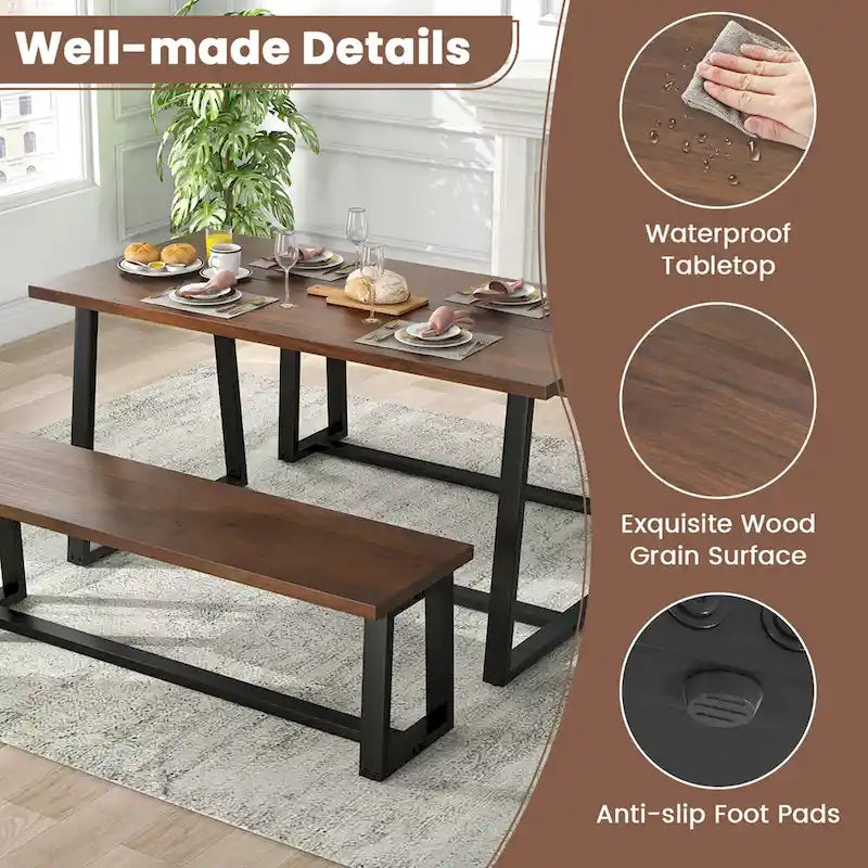 Tavolo da pranzo rettangolare da 160 cm, nero/caffè, piano con venature del legno, 4–6 posti a sedere