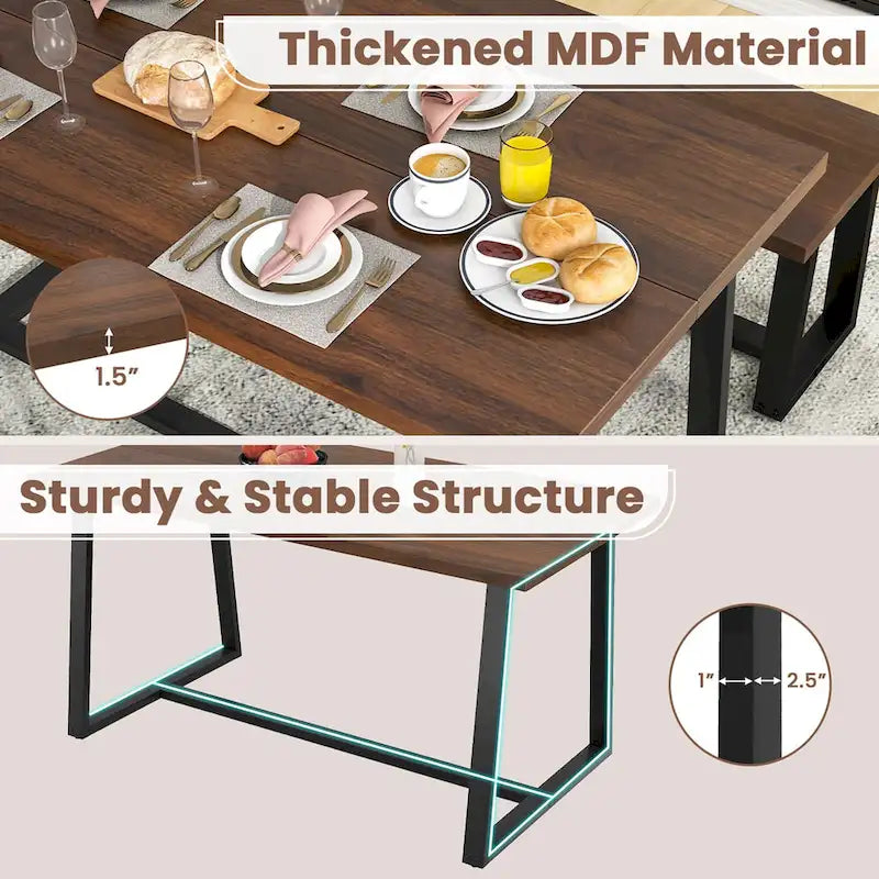 Tavolo da pranzo rettangolare da 160 cm, nero/caffè, piano con venature del legno, 4–6 posti a sedere