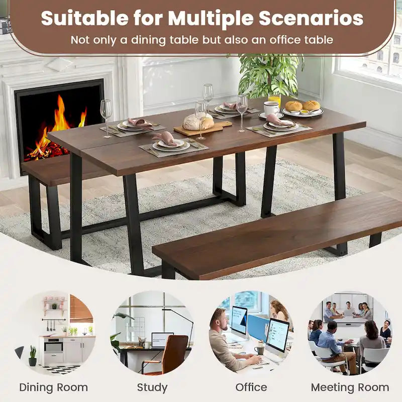 Tavolo da pranzo rettangolare da 160 cm, nero/caffè, piano con venature del legno, 4–6 posti a sedere