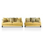 Set divano e divanetto in velluto chiodato color oro / tortora vintage, 2 pezzi (5 posti)