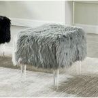 Pouf Rotondo Grigio / Rosa / Nero in Pelliccia Sintetica con Gambe in Acrilico Trasparente, Posti a Sedere 1