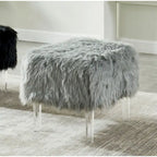 Pouf Rotondo Grigio / Rosa / Nero in Pelliccia Sintetica con Gambe in Acrilico Trasparente, Posti a Sedere 1