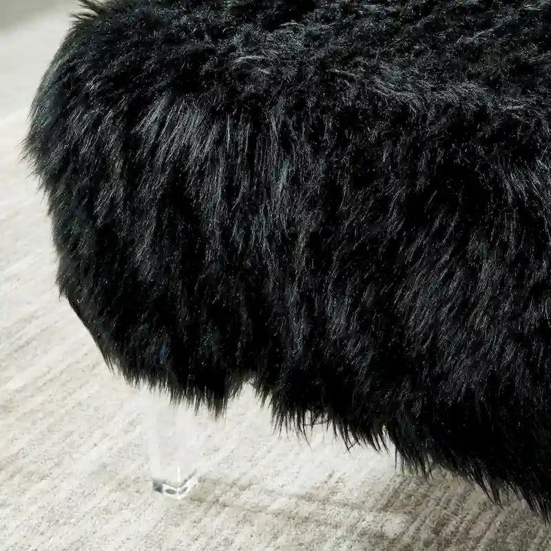 Pouf Rotondo Grigio / Rosa / Nero in Pelliccia Sintetica con Gambe in Acrilico Trasparente, Posti a Sedere 1