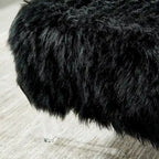 Pouf Rotondo Grigio / Rosa / Nero in Pelliccia Sintetica con Gambe in Acrilico Trasparente, Posti a Sedere 1