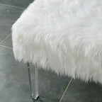 Pouf Rotondo Grigio / Rosa / Nero in Pelliccia Sintetica con Gambe in Acrilico Trasparente, Posti a Sedere 1