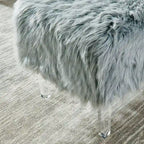 Pouf Rotondo Grigio / Rosa / Nero in Pelliccia Sintetica con Gambe in Acrilico Trasparente, Posti a Sedere 1
