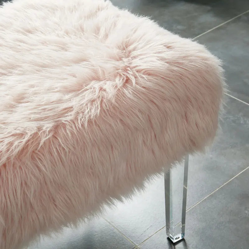Pouf Rotondo Grigio / Rosa / Nero in Pelliccia Sintetica con Gambe in Acrilico Trasparente, Posti a Sedere 1
