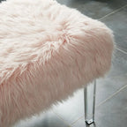 Pouf Rotondo Grigio / Rosa / Nero in Pelliccia Sintetica con Gambe in Acrilico Trasparente, Posti a Sedere 1