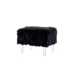 Pouf Rotondo Grigio / Rosa / Nero in Pelliccia Sintetica con Gambe in Acrilico Trasparente, Posti a Sedere 1