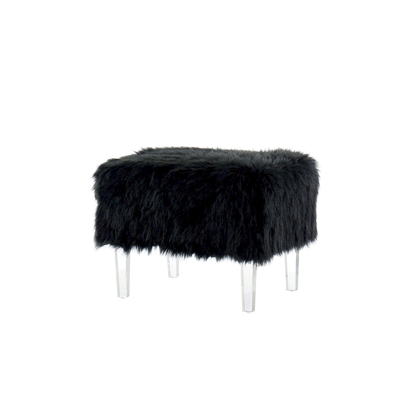 Pouf Rotondo Grigio / Rosa / Nero in Pelliccia Sintetica con Gambe in Acrilico Trasparente, Posti a Sedere 1