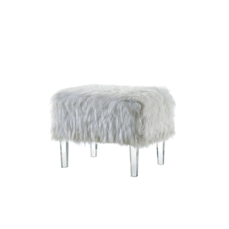 Pouf Rotondo Grigio / Rosa / Nero in Pelliccia Sintetica con Gambe in Acrilico Trasparente, Posti a Sedere 1