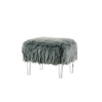 Pouf Rotondo Grigio / Rosa / Nero in Pelliccia Sintetica con Gambe in Acrilico Trasparente, Posti a Sedere 1