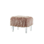 Pouf Rotondo Grigio / Rosa / Nero in Pelliccia Sintetica con Gambe in Acrilico Trasparente, Posti a Sedere 1