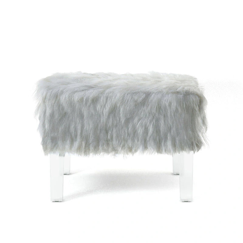 Pouf Rotondo Grigio / Rosa / Nero in Pelliccia Sintetica con Gambe in Acrilico Trasparente, Posti a Sedere 1