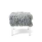 Pouf Rotondo Grigio / Rosa / Nero in Pelliccia Sintetica con Gambe in Acrilico Trasparente, Posti a Sedere 1