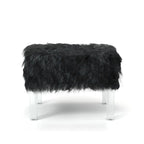 Pouf Rotondo Grigio / Rosa / Nero in Pelliccia Sintetica con Gambe in Acrilico Trasparente, Posti a Sedere 1