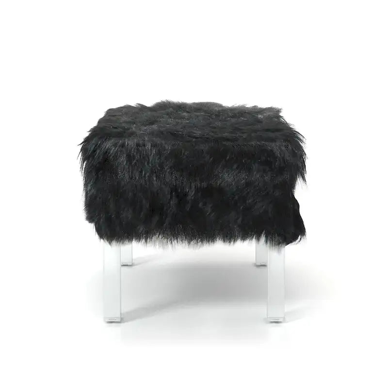 Pouf Rotondo Grigio / Rosa / Nero in Pelliccia Sintetica con Gambe in Acrilico Trasparente, Posti a Sedere 1