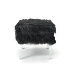 Pouf Rotondo Grigio / Rosa / Nero in Pelliccia Sintetica con Gambe in Acrilico Trasparente, Posti a Sedere 1