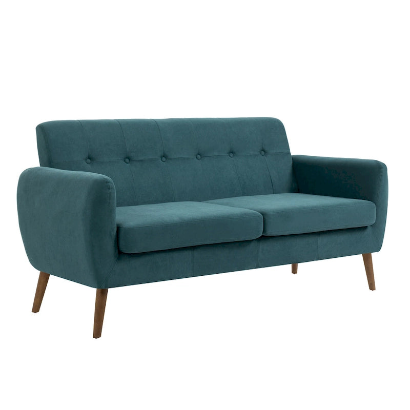 Divanetto trapuntato a due posti in tessuto grigio/blu/arancione/verde