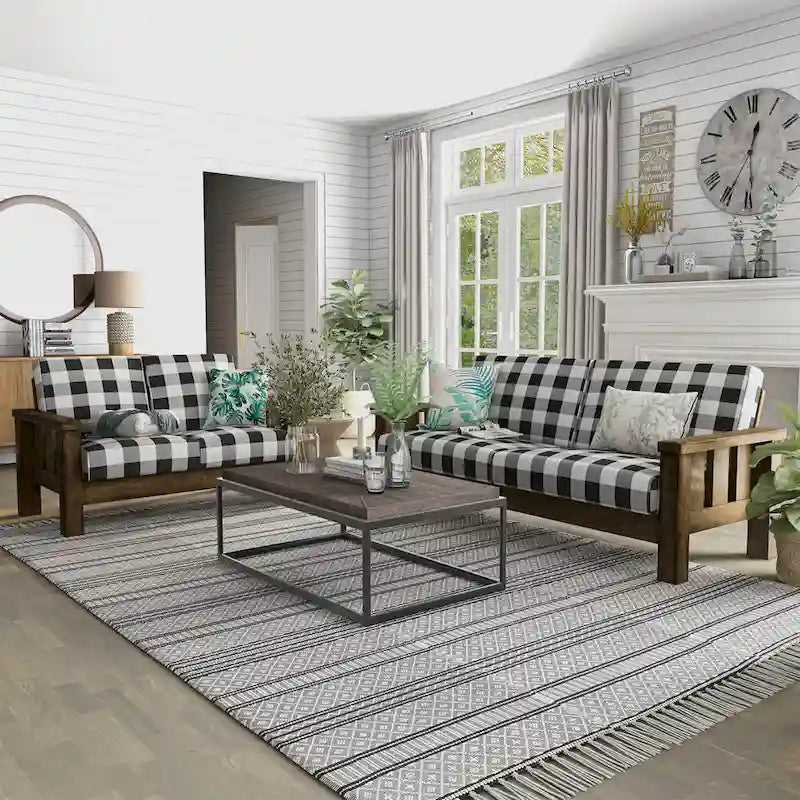 Set Divano a 2 Pezzi in Stile Missione, Marrone Scuro / Rovere Rustico, Posti a Sedere 5