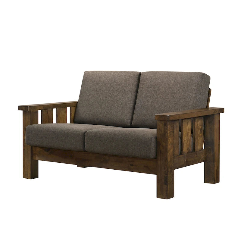 Set Divano a 2 Pezzi in Stile Missione, Marrone Scuro / Rovere Rustico, Posti a Sedere 5
