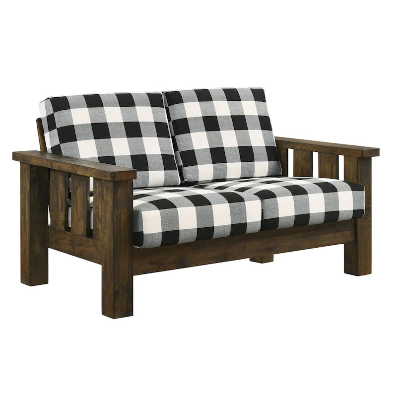 Set Divano a 2 Pezzi in Stile Missione, Marrone Scuro / Rovere Rustico, Posti a Sedere 5