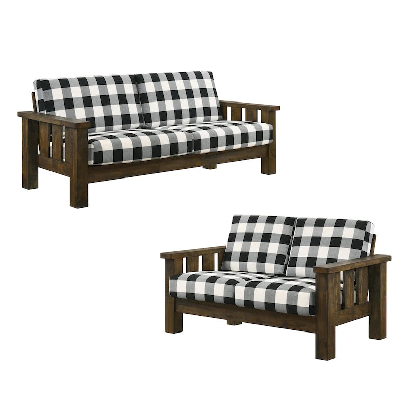 Set Divano a 2 Pezzi in Stile Missione, Marrone Scuro / Rovere Rustico, Posti a Sedere 5