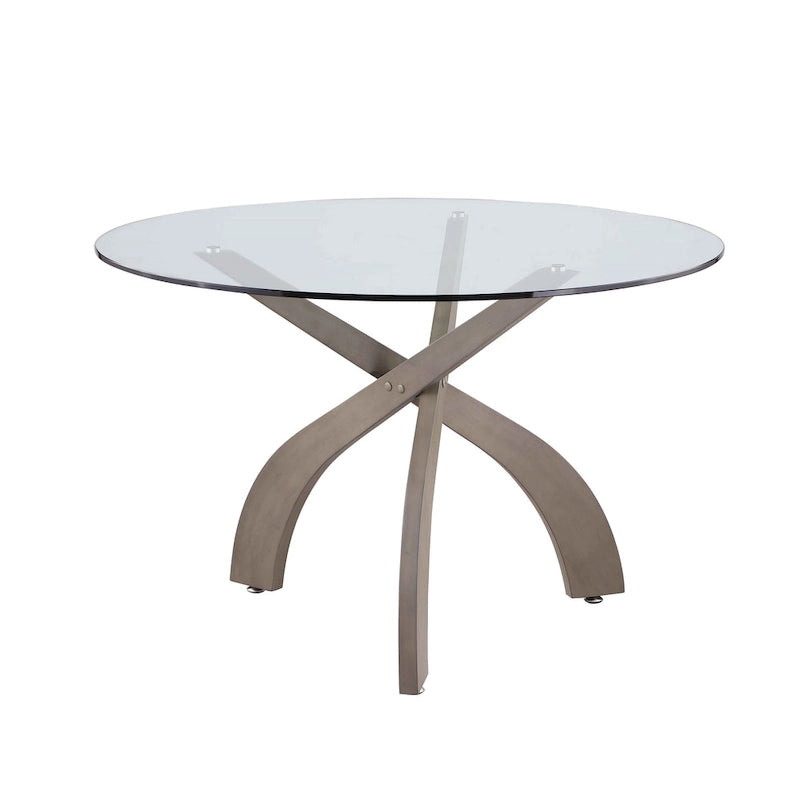 Set da pranzo rotondo bianco a 5 posti in vetro, stile incrociato
