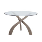 Set da pranzo rotondo bianco a 5 posti in vetro, stile incrociato