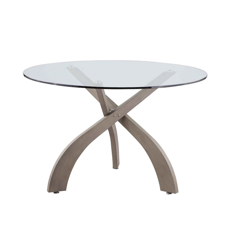 Set da pranzo rotondo bianco a 5 posti in vetro, stile incrociato