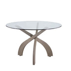 Set da pranzo rotondo bianco a 5 posti in vetro, stile incrociato