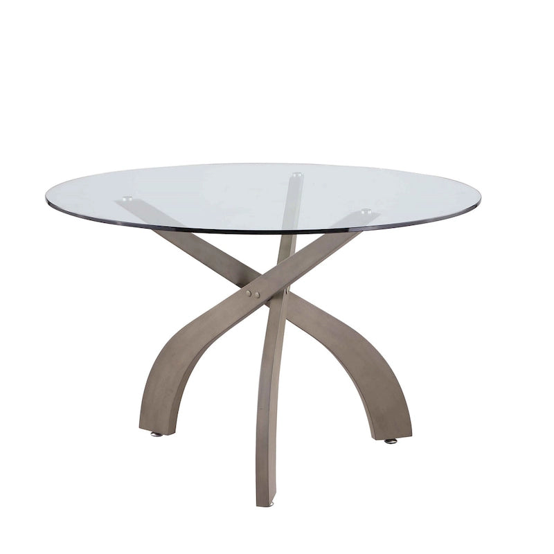 Set da pranzo rotondo bianco a 5 posti in vetro, stile incrociato