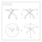 Set da pranzo rotondo bianco a 5 posti in vetro, stile incrociato
