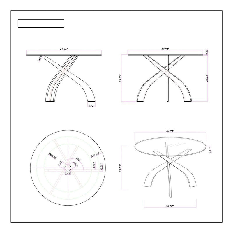 Set da pranzo rotondo bianco a 5 posti in vetro, stile incrociato