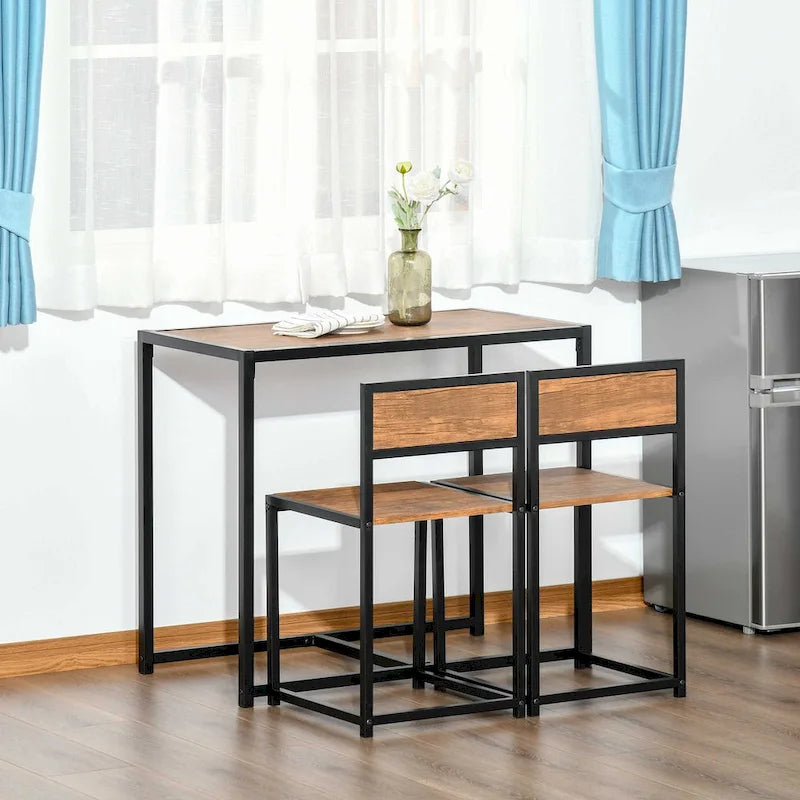 HOMCOM Industrial 3-Piece Dining Table and 2 Chair Set for Small Space in the Dining Room or Kitchen - 35.5 L x 18.5 W x 30 H