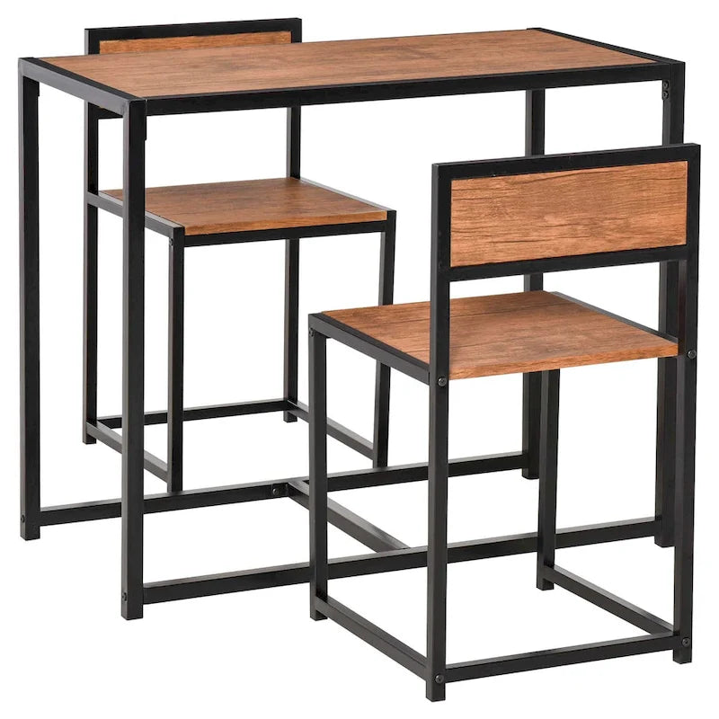 Set da pranzo 3 pezzi per 2 in Legno Vintage Nero – Tavolo e 2 Sedie