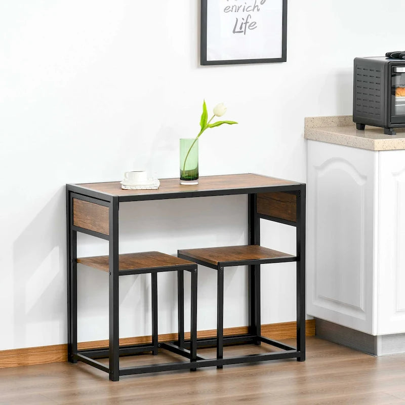 Set da pranzo 3 pezzi per 2 in Legno Vintage Nero – Tavolo e 2 Sedie