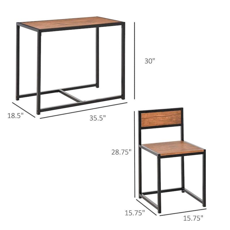 Set da pranzo 3 pezzi per 2 in Legno Vintage Nero – Tavolo e 2 Sedie