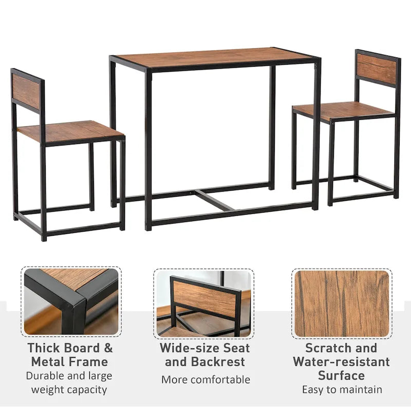 Set da pranzo 3 pezzi per 2 in Legno Vintage Nero – Tavolo e 2 Sedie