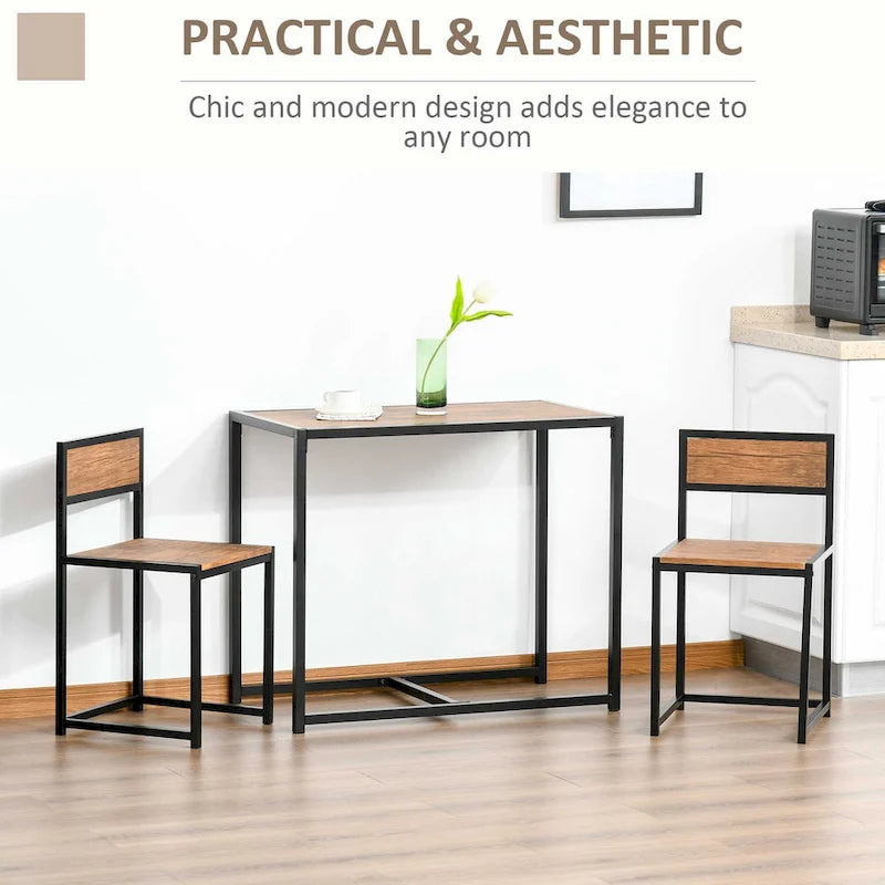 Set da pranzo 3 pezzi per 2 in Legno Vintage Nero – Tavolo e 2 Sedie