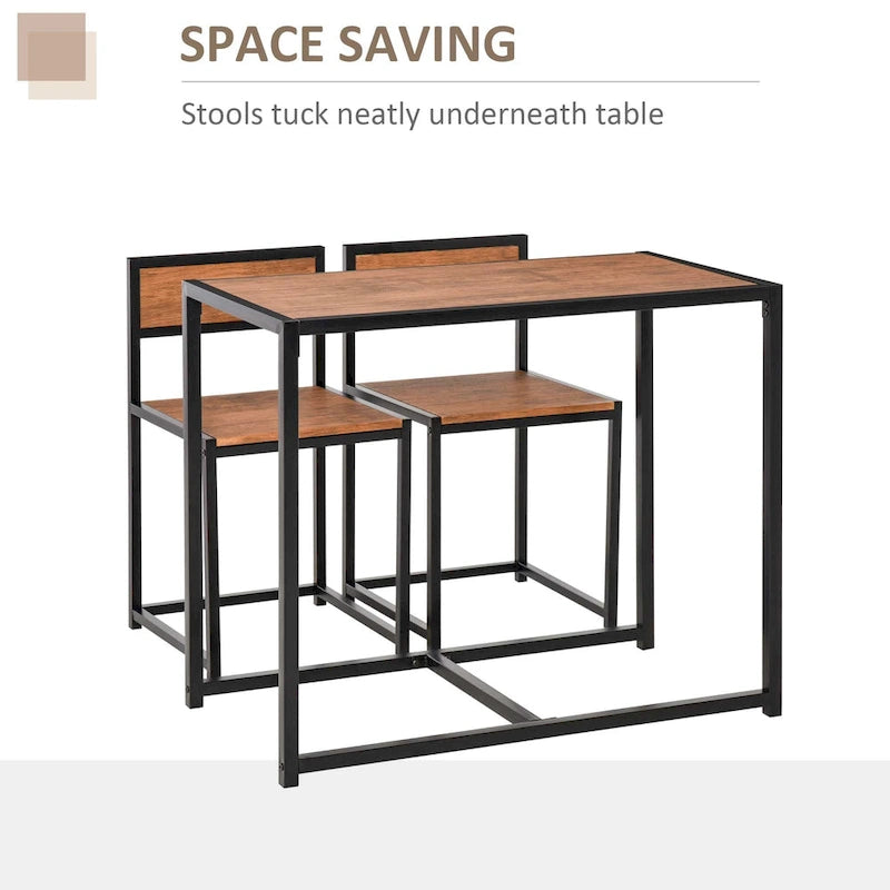 Set da pranzo 3 pezzi per 2 in Legno Vintage Nero – Tavolo e 2 Sedie